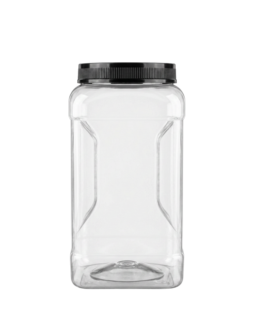 128 oz Clear PET Square Grip Jar – 110-400 Wide Mouth, Food-Grade including black lid and IHS liner