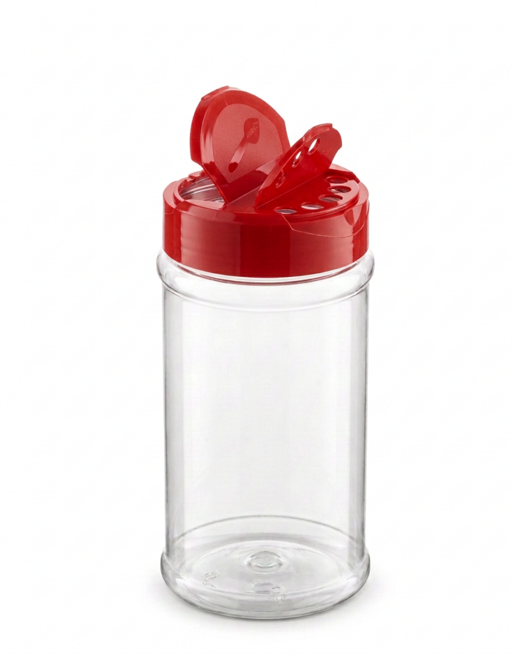 16oz Clear PET Round Spice Jars with Red Shaker lids