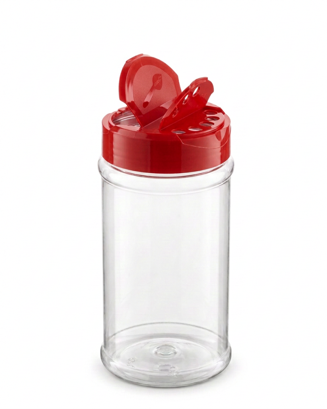 16oz Clear PET Round Spice Jars with Red Shaker lids