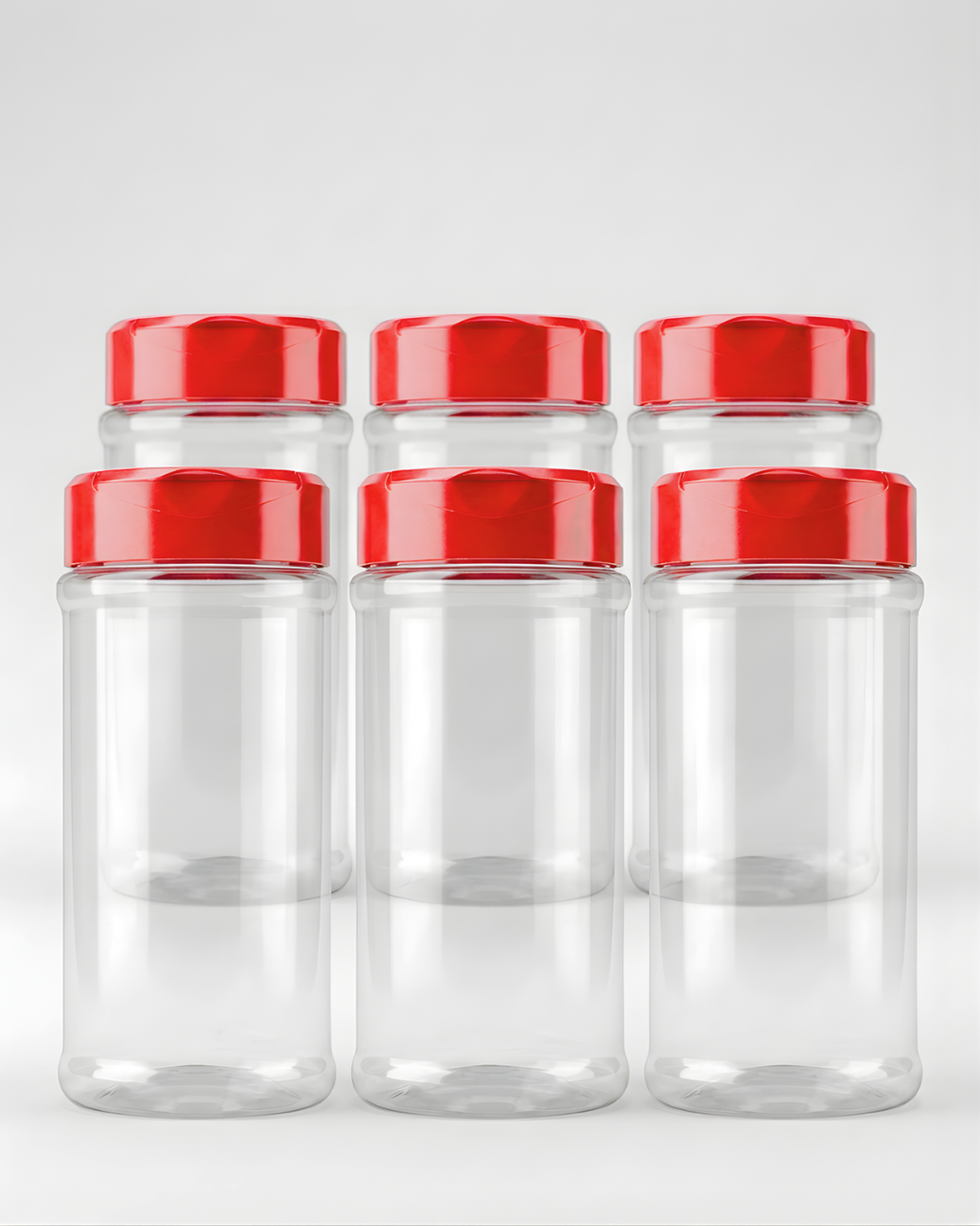 16oz Clear PET Round Spice Jars with Red Shaker lids
