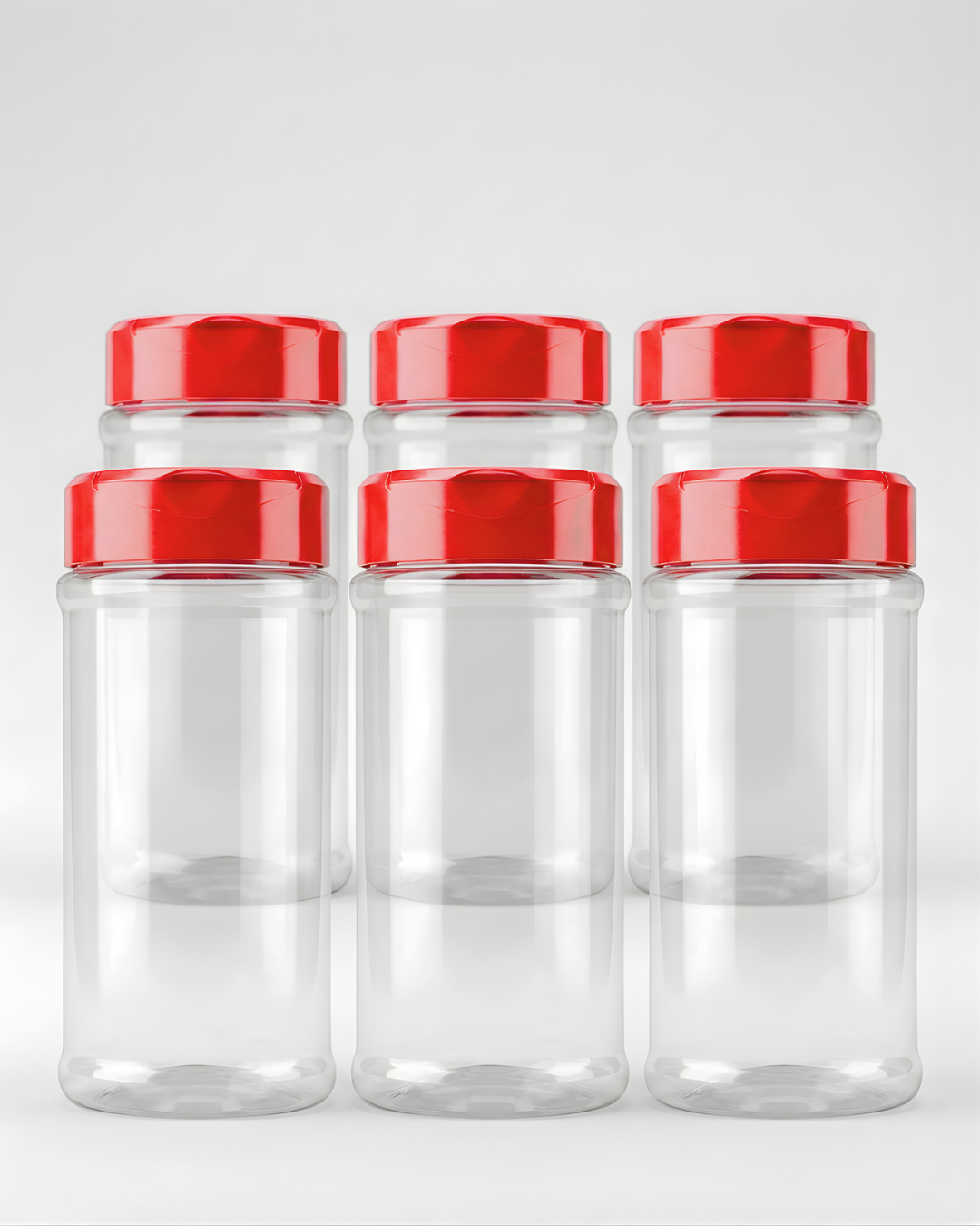 16oz Clear PET Round Spice Jars with Red Shaker lids