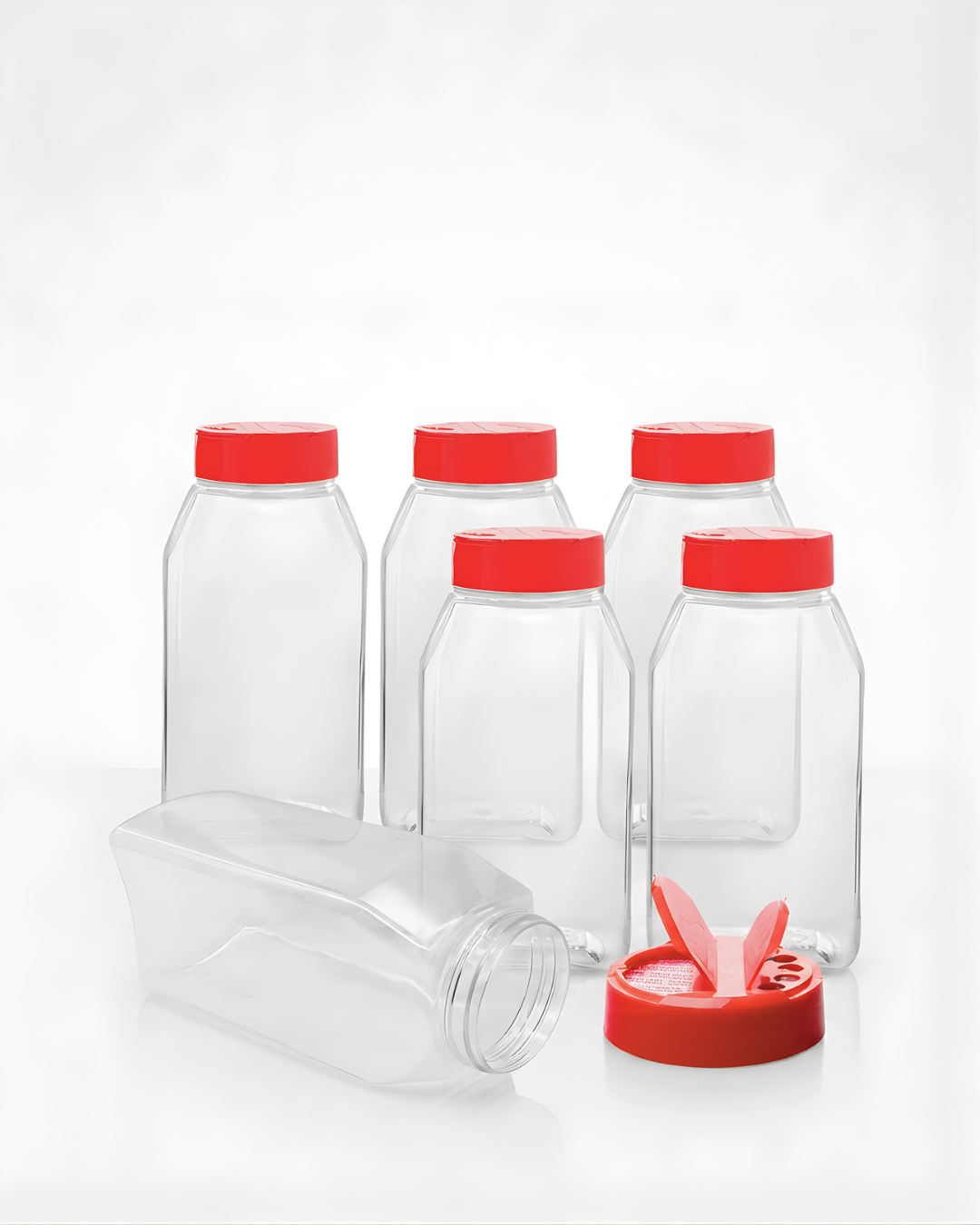 32 oz Clear PET Oblong Spice Jars with Shaker Spice Lids