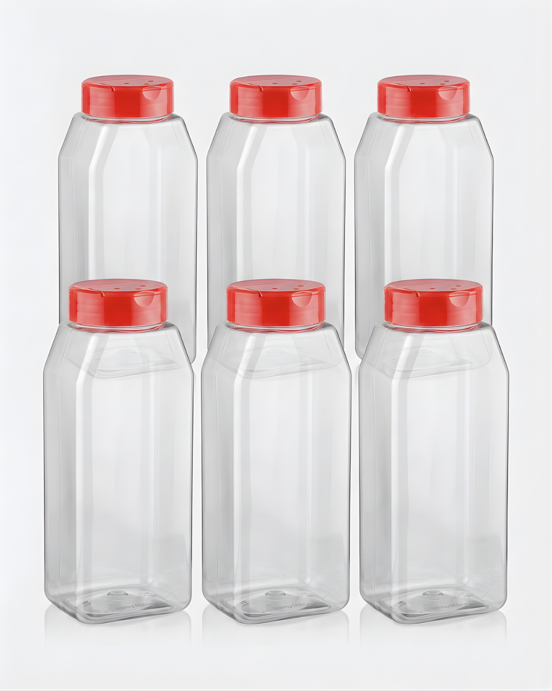 32 oz Clear PET Oblong Spice Jars with Shaker Spice Lids