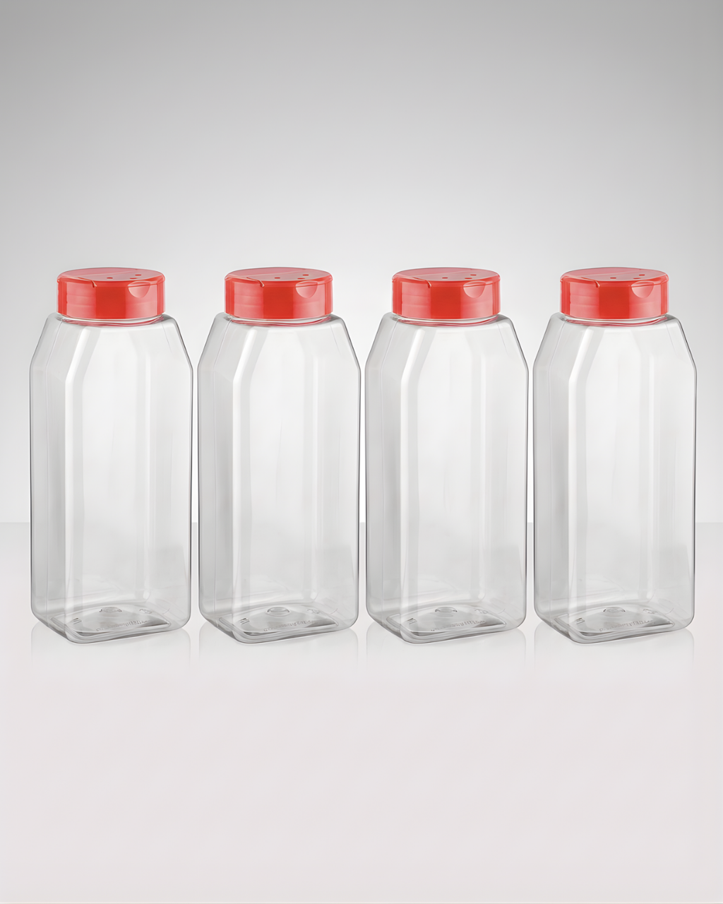 32 oz Clear PET Oblong Spice Jars with Shaker Spice Lids
