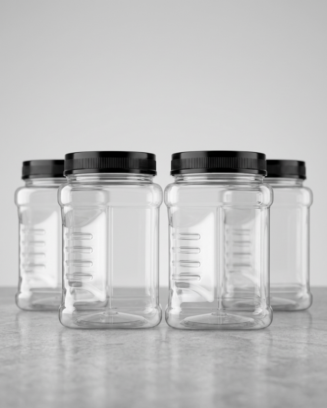 64 oz Clear PET Square Grip Jar – 110-400 Wide Mouth, Food-Grade