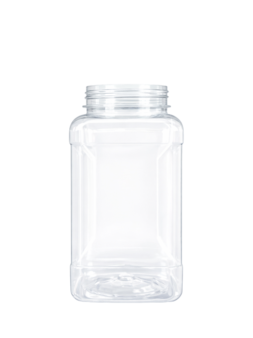 128 oz Clear PET Square Grip Jar – 110-400 Wide Mouth, Food-Grade