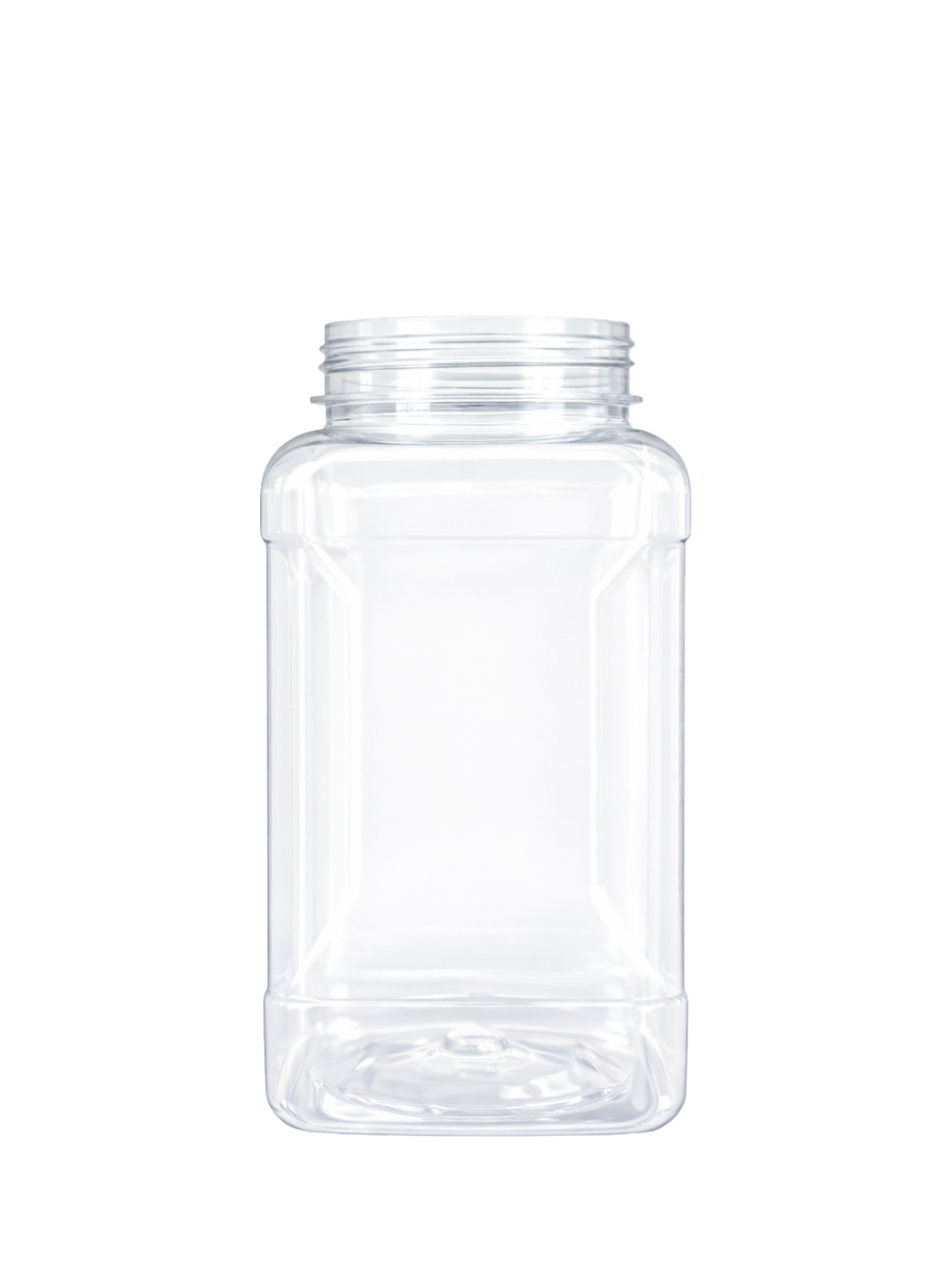 128 oz Clear PET Square Grip Jar – 110-400 Wide Mouth, Food-Grade including black lid and IHS liner