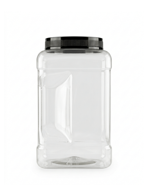 128 oz Clear PET Square Grip Jar – 110-400 Wide Mouth, Food-Grade including black lid and IHS liner