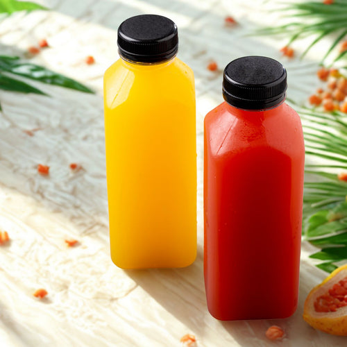 12 oz Clear PET Juice Bottles with Leakproof Attached Lids 6 pack
